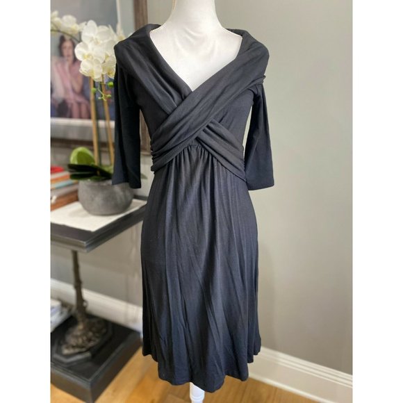 MaxMara Dresses & Skirts - MAX MARA Black Wool Knit Faux Wrap V Neck Dress